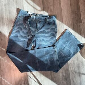 Vezzucci Y2K Sparkle Flare Jeans Size 10 Scallop Print Belted Glitter Denim NWT